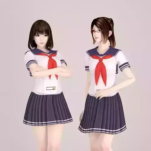 Natsumi and Mariko schoolgirl pose 06 3D model