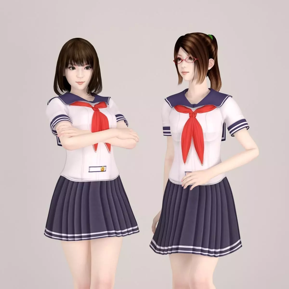 Natsumi and Mariko schoolgirl pose 06 3D model_0