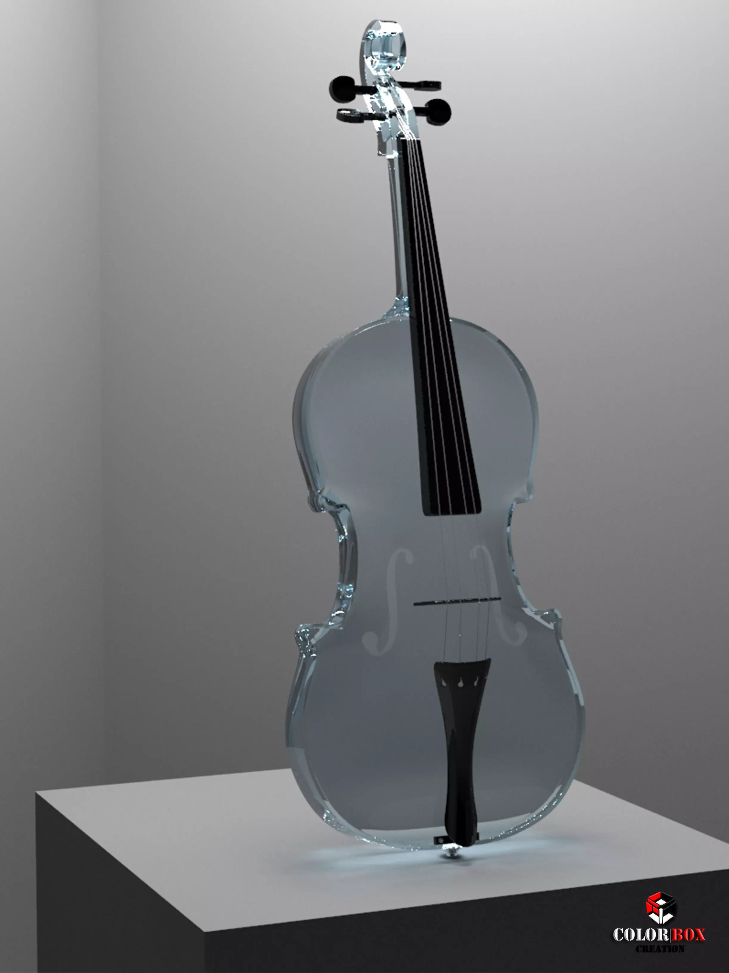 Violin made of glass 3D model_0