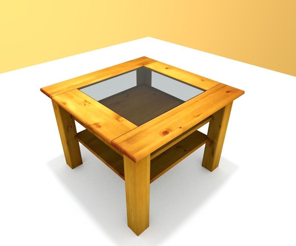 Wooden Table with Glass Plate  Low-poly 3D model_13