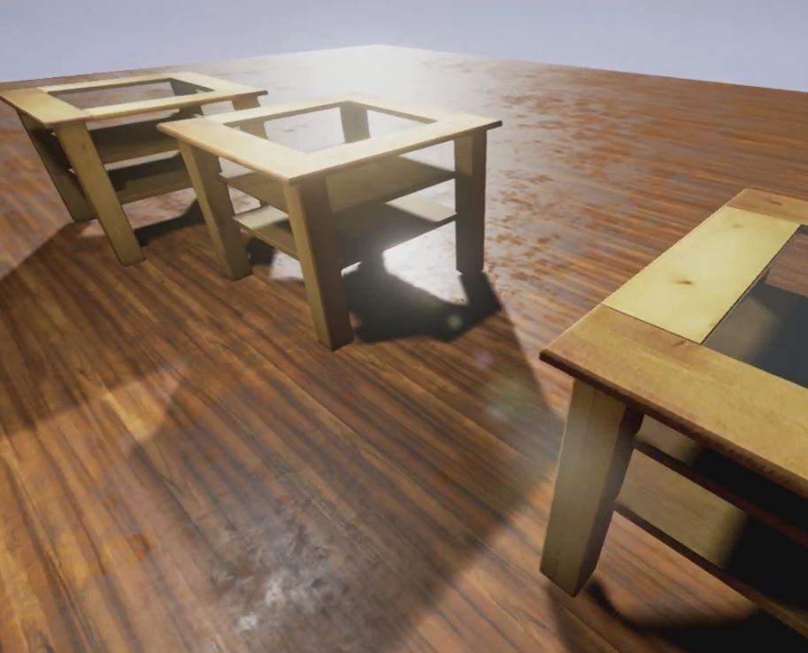 Wooden Table with Glass Plate  Low-poly 3D model_17
