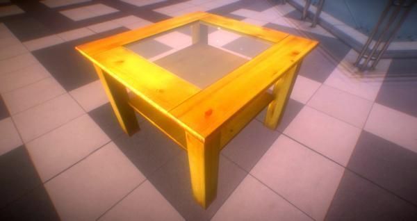 Wooden Table with Glass Plate  Low-poly 3D model_8