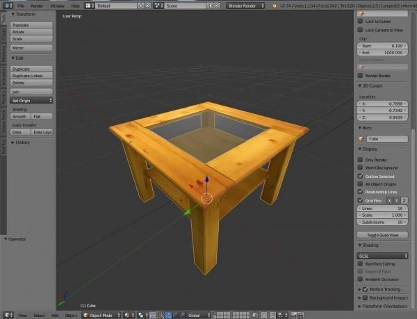 Wooden Table with Glass Plate  Low-poly 3D model_10