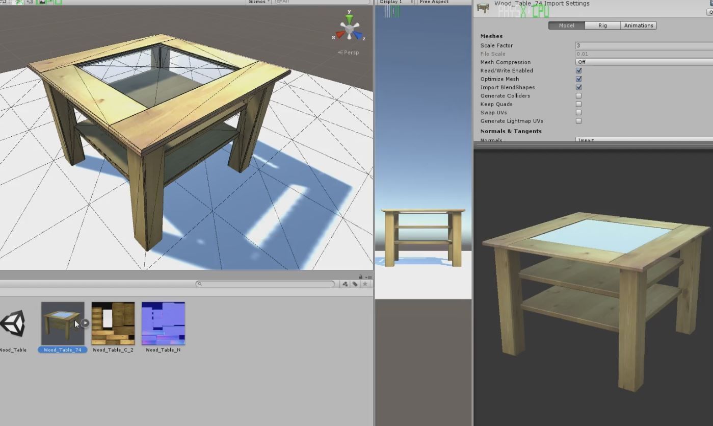Wooden Table with Glass Plate  Low-poly 3D model_15