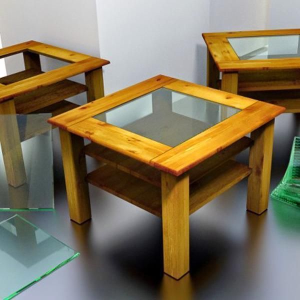 Wooden Table with Glass Plate  Low-poly 3D model_12