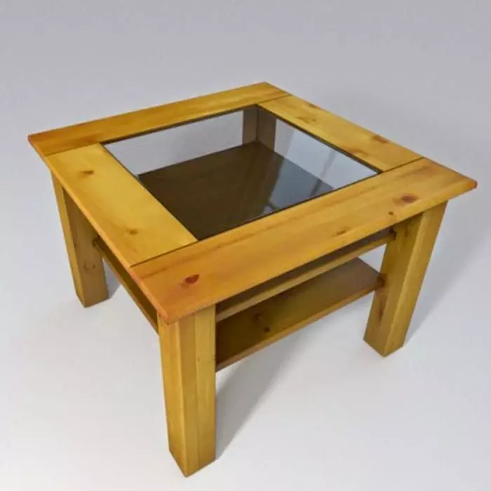 Wooden Table with Glass Plate  Low-poly 3D model_0