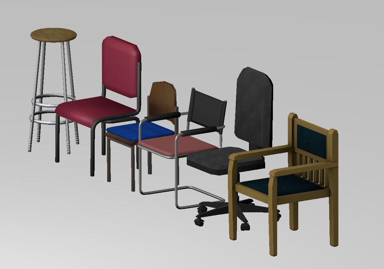 Low Poly Chairs Set two with metal frame and seat Free low-poly 3D model_10