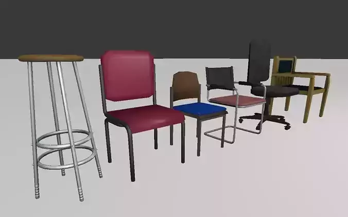 Low Poly Chairs Set two with metal frame and seat Free low-poly 3D model