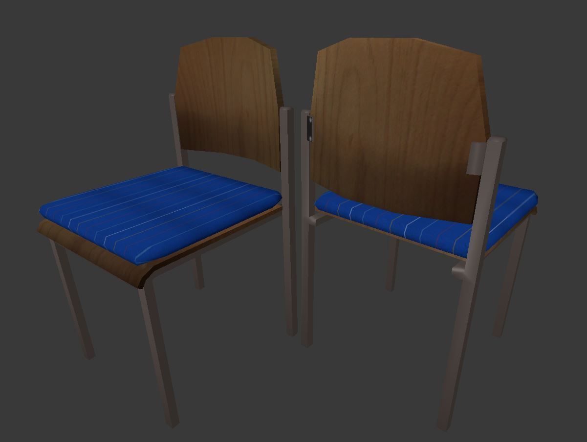 Low Poly Chairs Set two with metal frame and seat Free low-poly 3D model_9