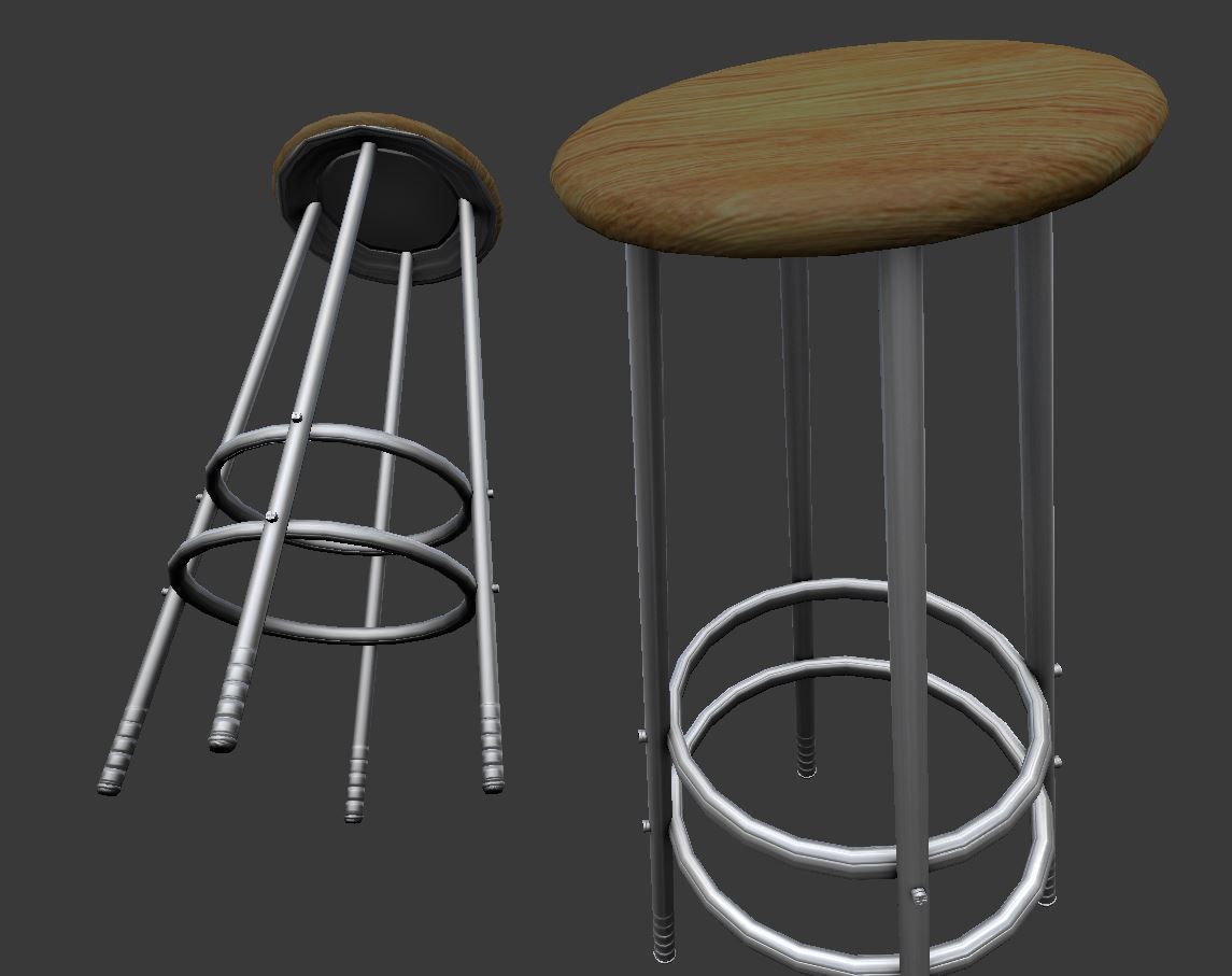 Low Poly Chairs Set two with metal frame and seat Free low-poly 3D model_4