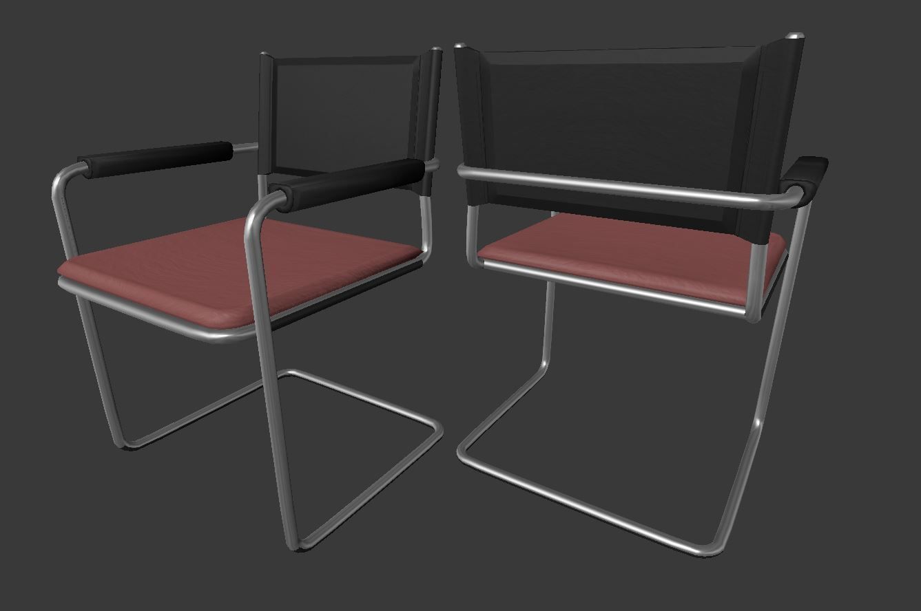 Low Poly Chairs Set two with metal frame and seat Free low-poly 3D model_5