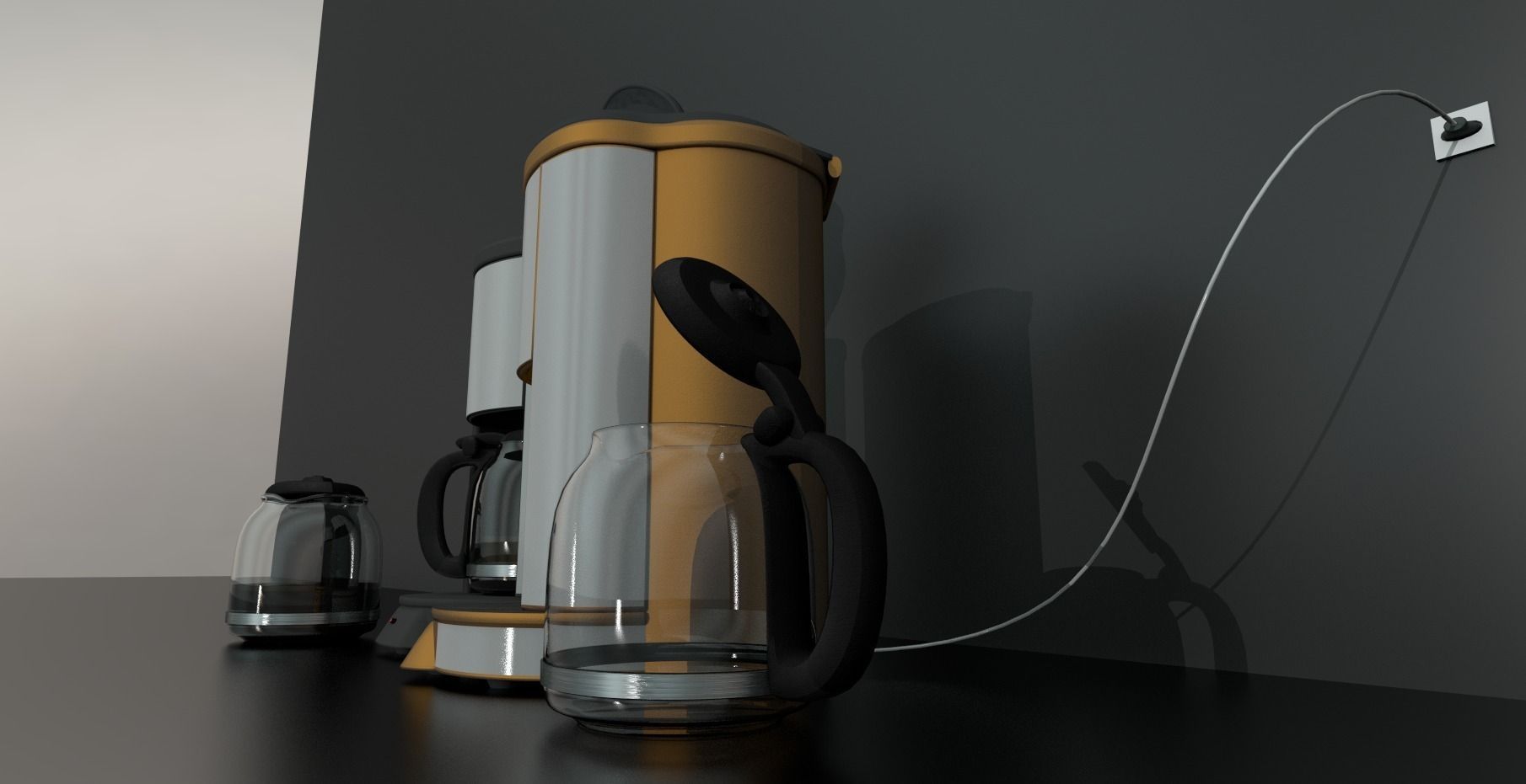 Coffee machine with rigged cable Low-poly 3D model_8