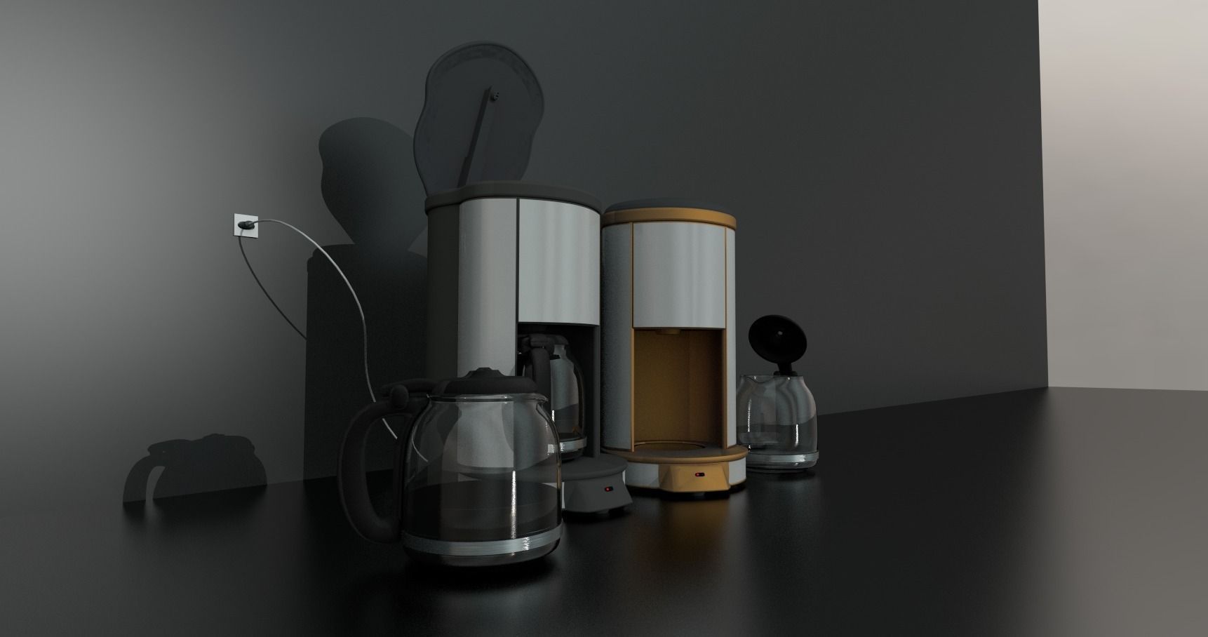 Coffee machine with rigged cable Low-poly 3D model_5