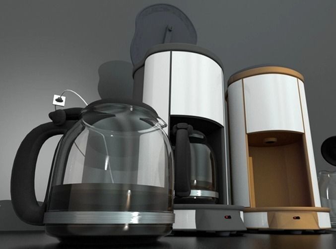Coffee machine with rigged cable Low-poly 3D model_0
