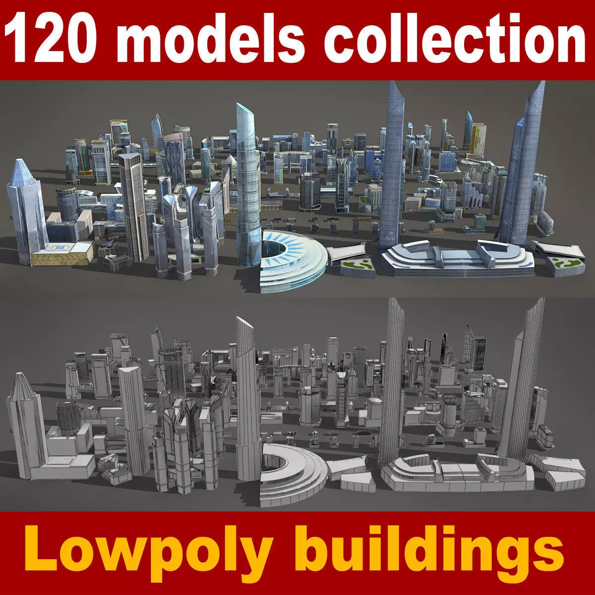 120 lowpoly buildings Low-poly 3D model_0