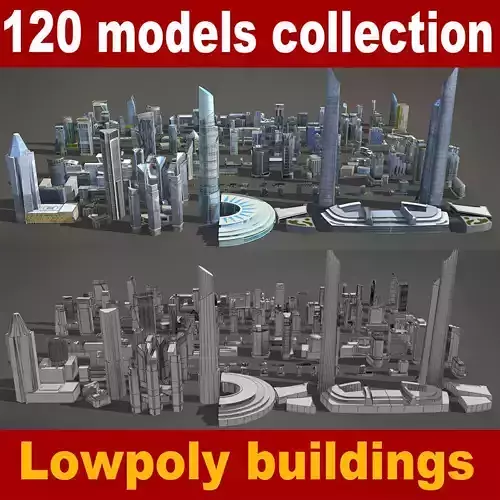 120 lowpoly buildings Low-poly 3D model