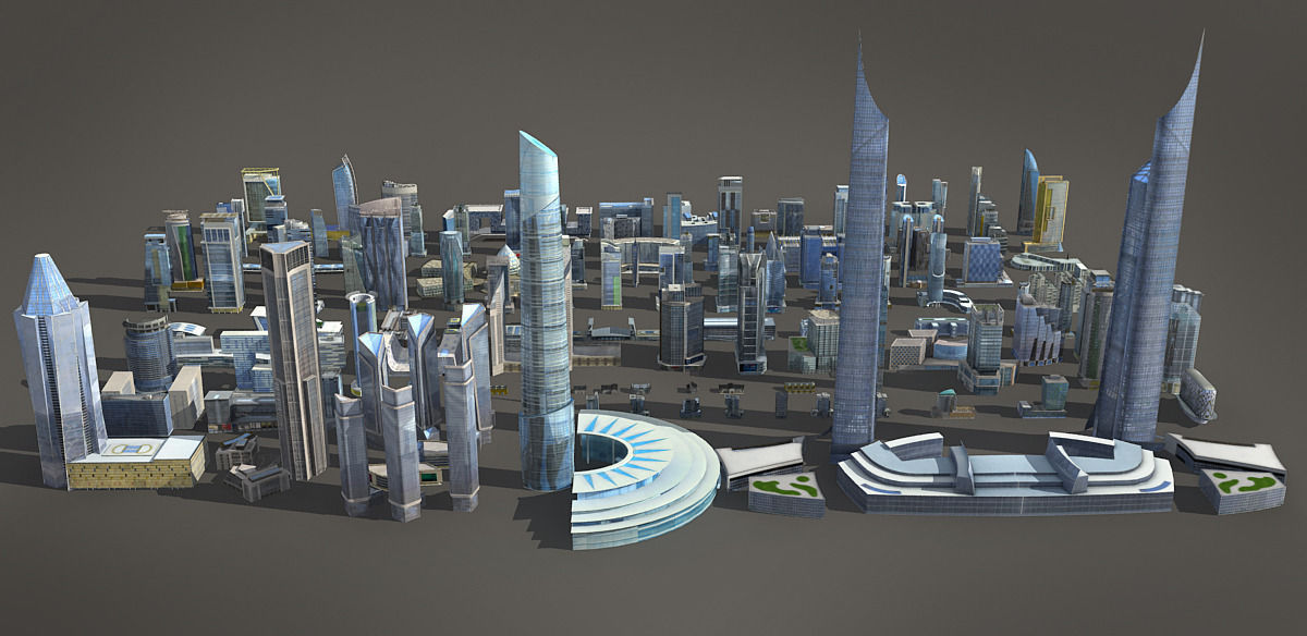 120 lowpoly buildings Low-poly 3D model_1