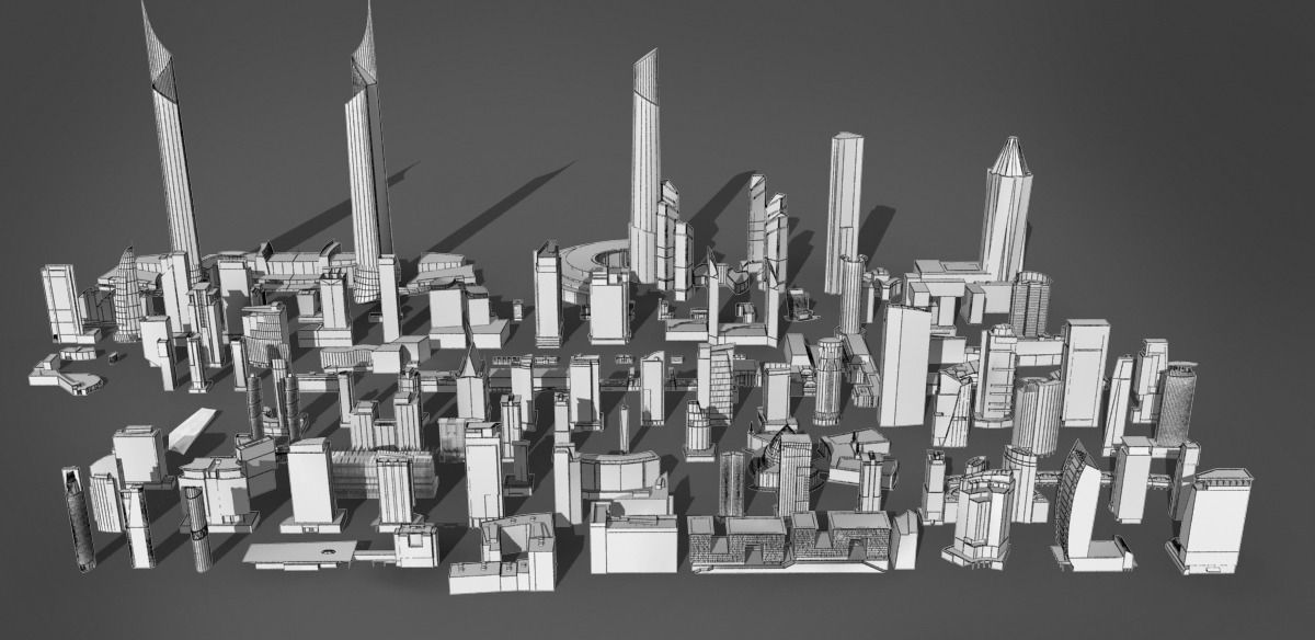 120 lowpoly buildings Low-poly 3D model_7