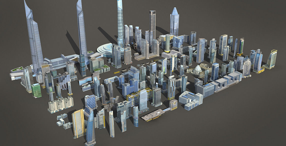 120 lowpoly buildings Low-poly 3D model_10