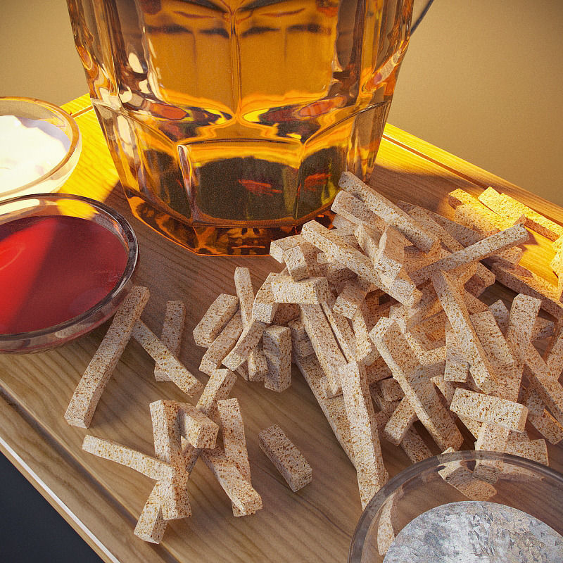 Beer with crackers and sauces Low-poly 3D model_3