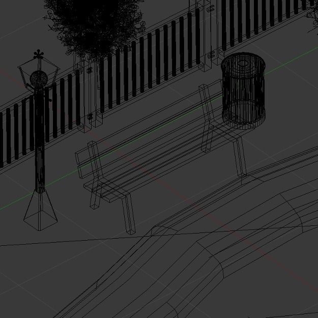 Simple park-scene Low-poly 3D model_2