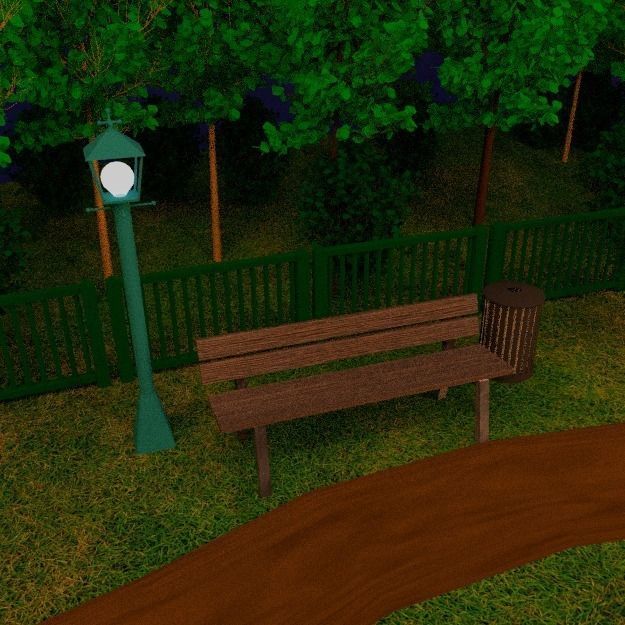 Simple park-scene Low-poly 3D model_1