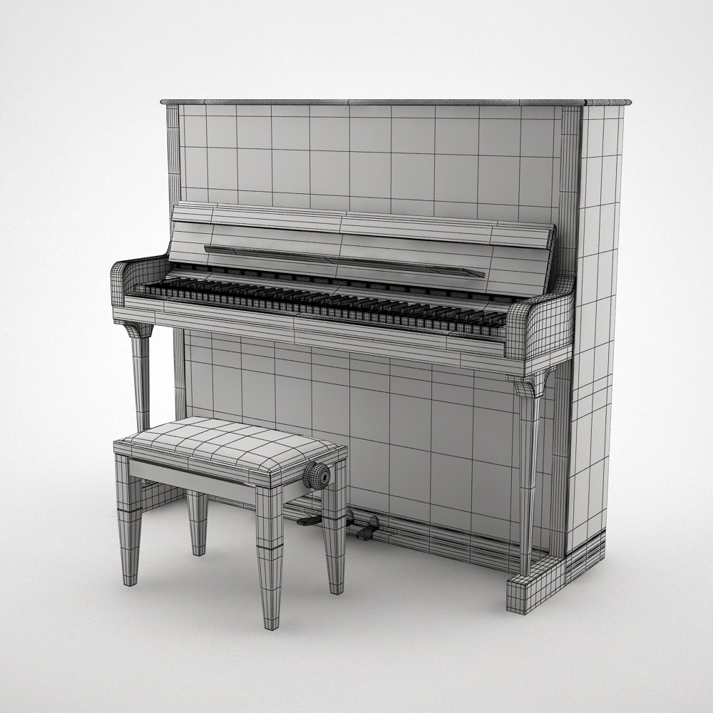 Piano with stool 3D model_1