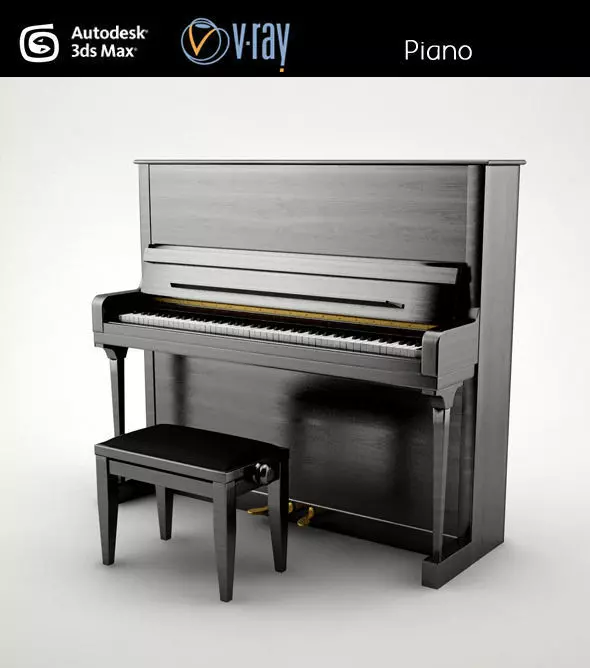 Piano with stool 3D model_0