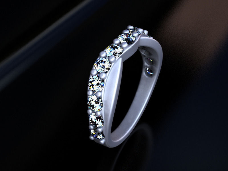wave ring with diamonds 3D print model_4