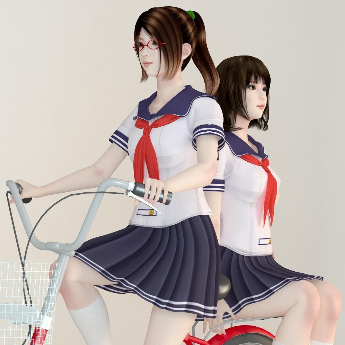 7 poses of Natsumi and Mariko schoolgirl  3D model_9