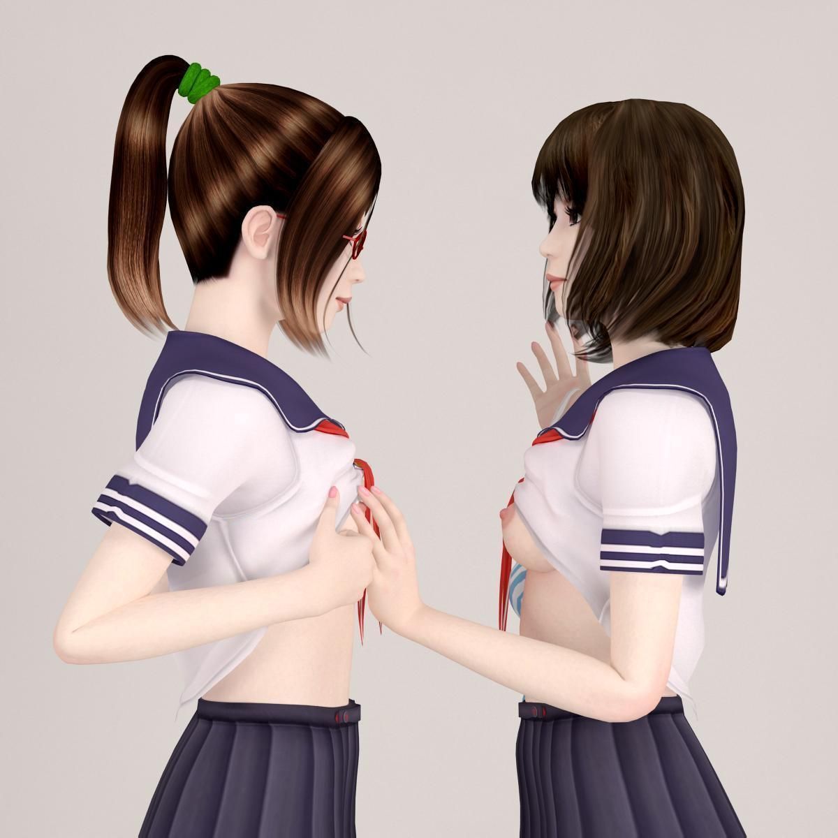 7 poses of Natsumi and Mariko schoolgirl  3D model_28
