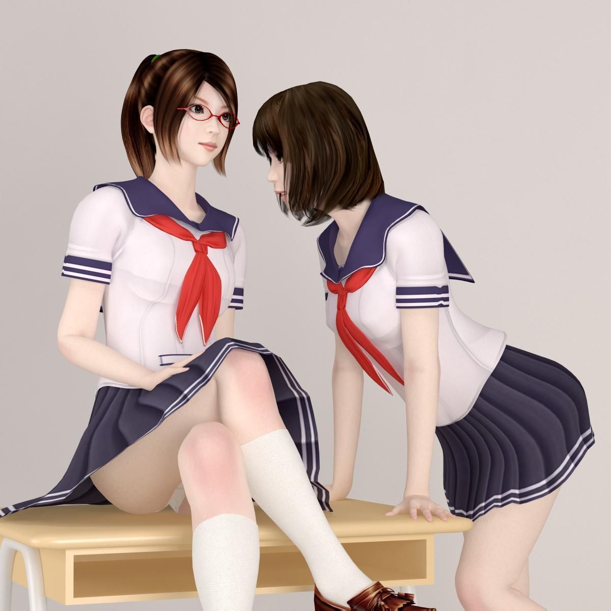 7 poses of Natsumi and Mariko schoolgirl  3D model_13