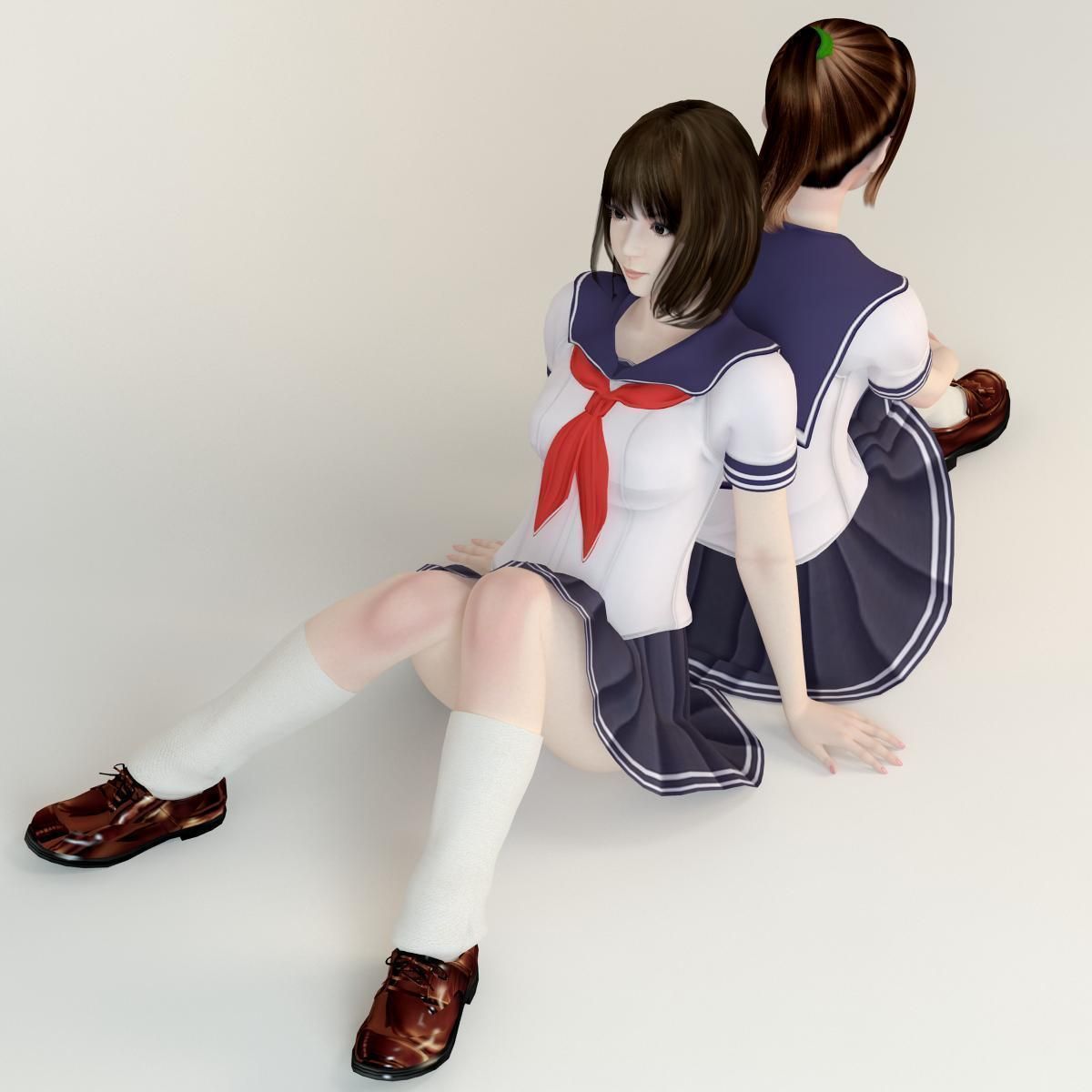 7 poses of Natsumi and Mariko schoolgirl  3D model_5