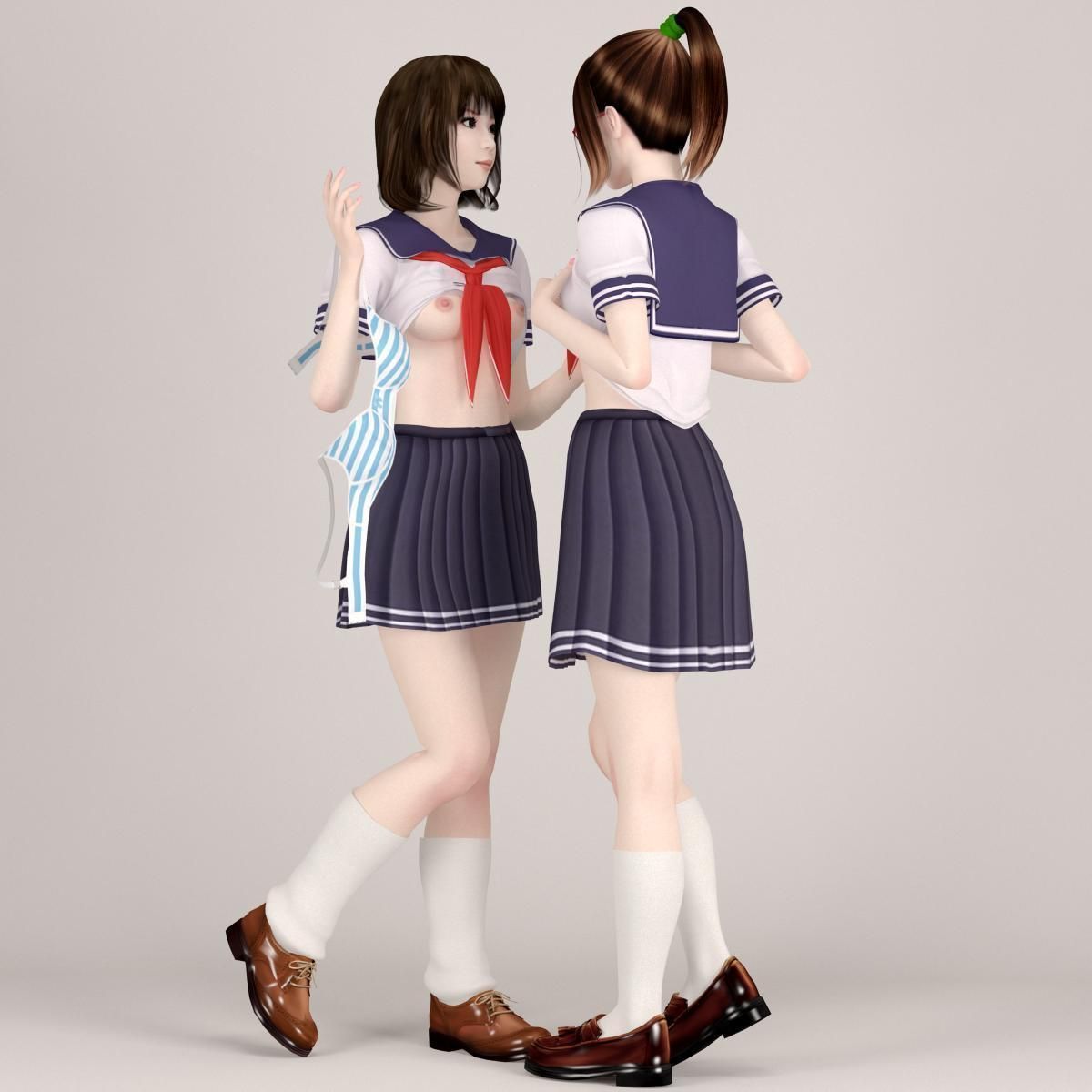 7 poses of Natsumi and Mariko schoolgirl  3D model_29