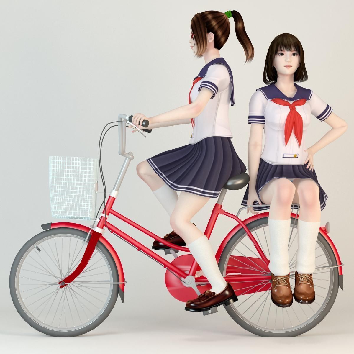 7 poses of Natsumi and Mariko schoolgirl  3D model_10