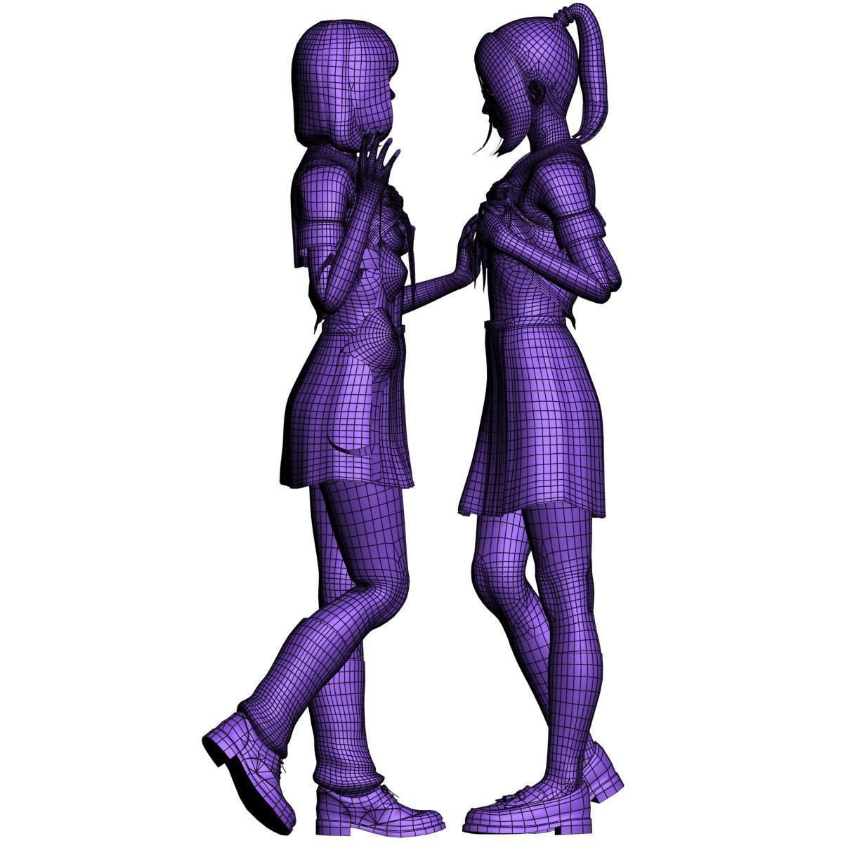 7 poses of Natsumi and Mariko schoolgirl  3D model_32