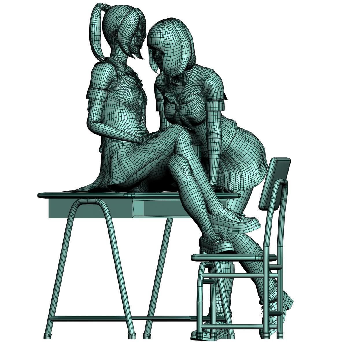 7 poses of Natsumi and Mariko schoolgirl  3D model_33