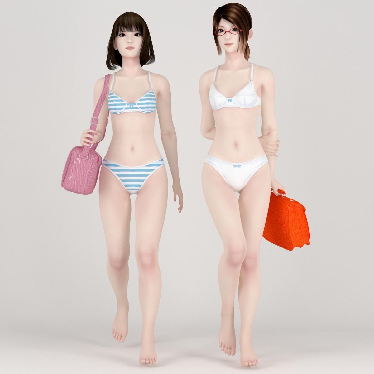 7 poses of Natsumi and Mariko schoolgirl  3D model_3