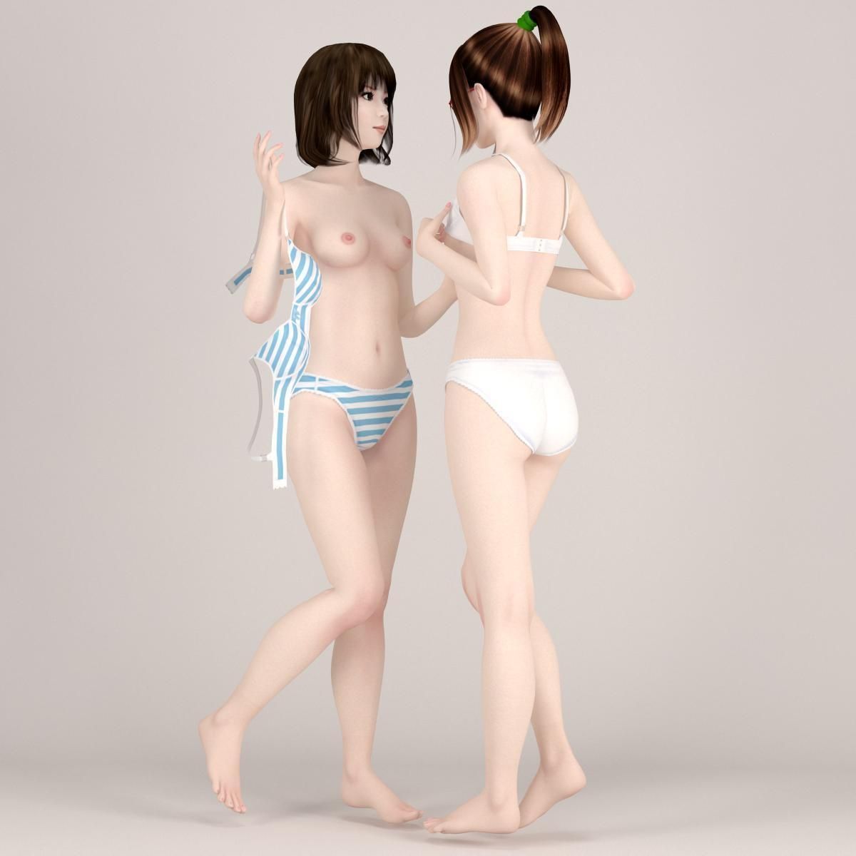 7 poses of Natsumi and Mariko schoolgirl  3D model_30