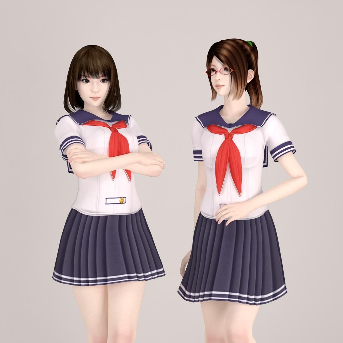 7 poses of Natsumi and Mariko schoolgirl  3D model_24