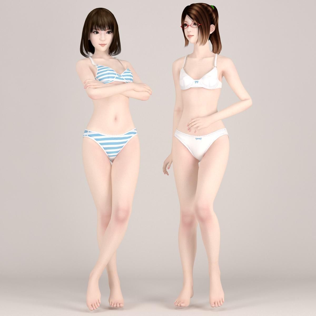 7 poses of Natsumi and Mariko schoolgirl  3D model_26
