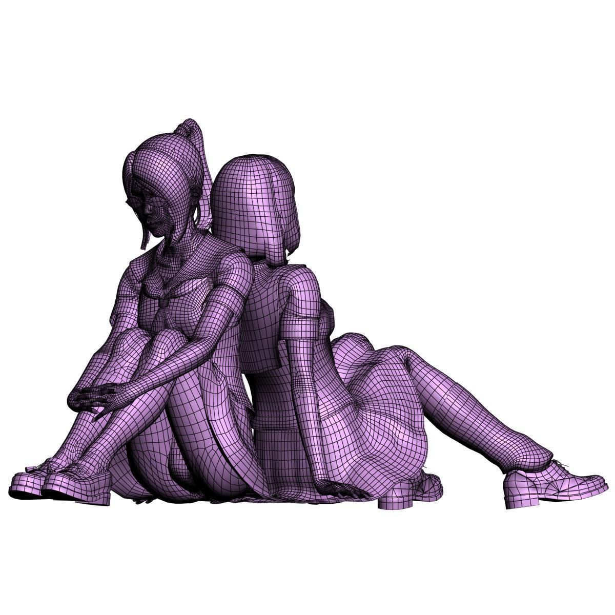 7 poses of Natsumi and Mariko schoolgirl  3D model_38