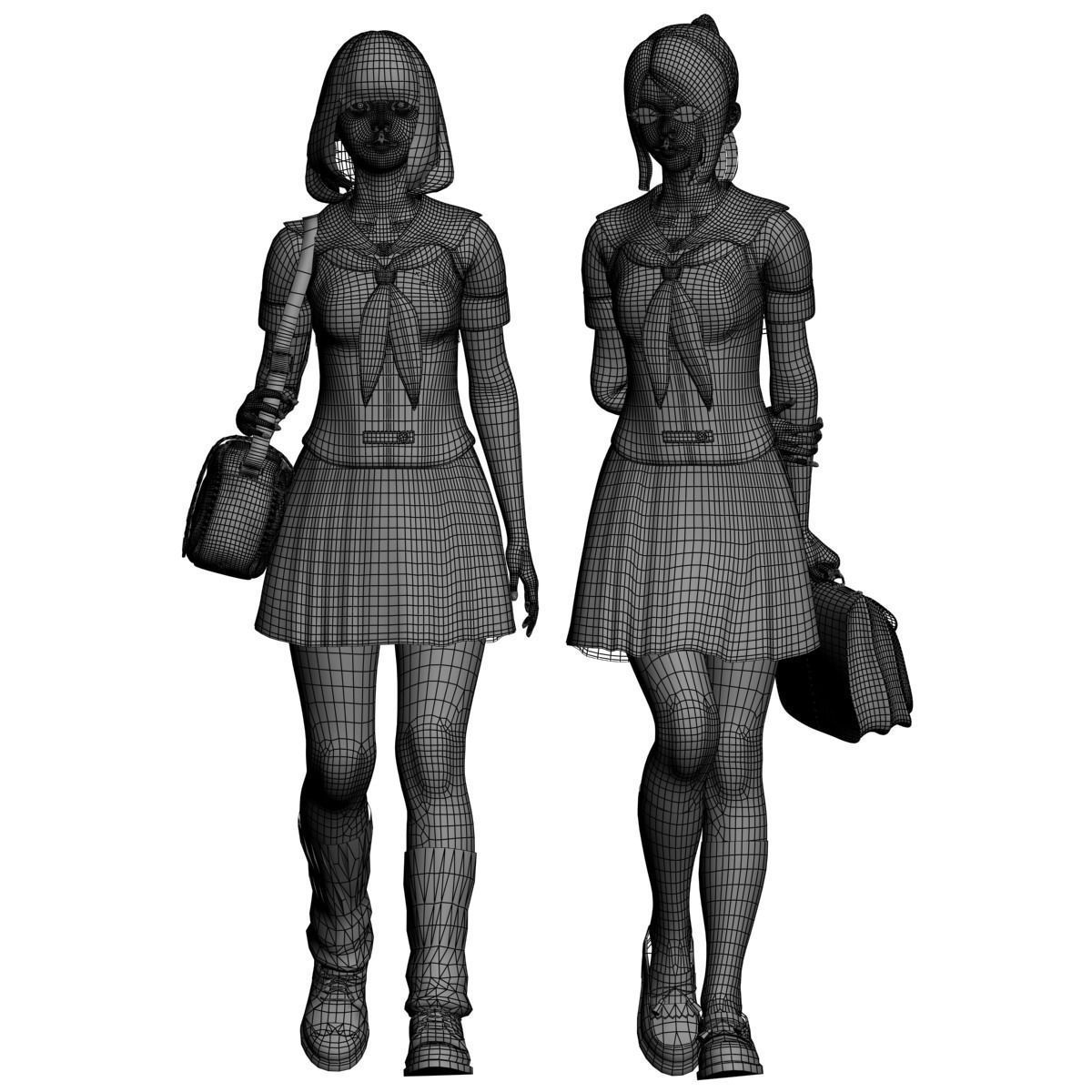 7 poses of Natsumi and Mariko schoolgirl  3D model_37