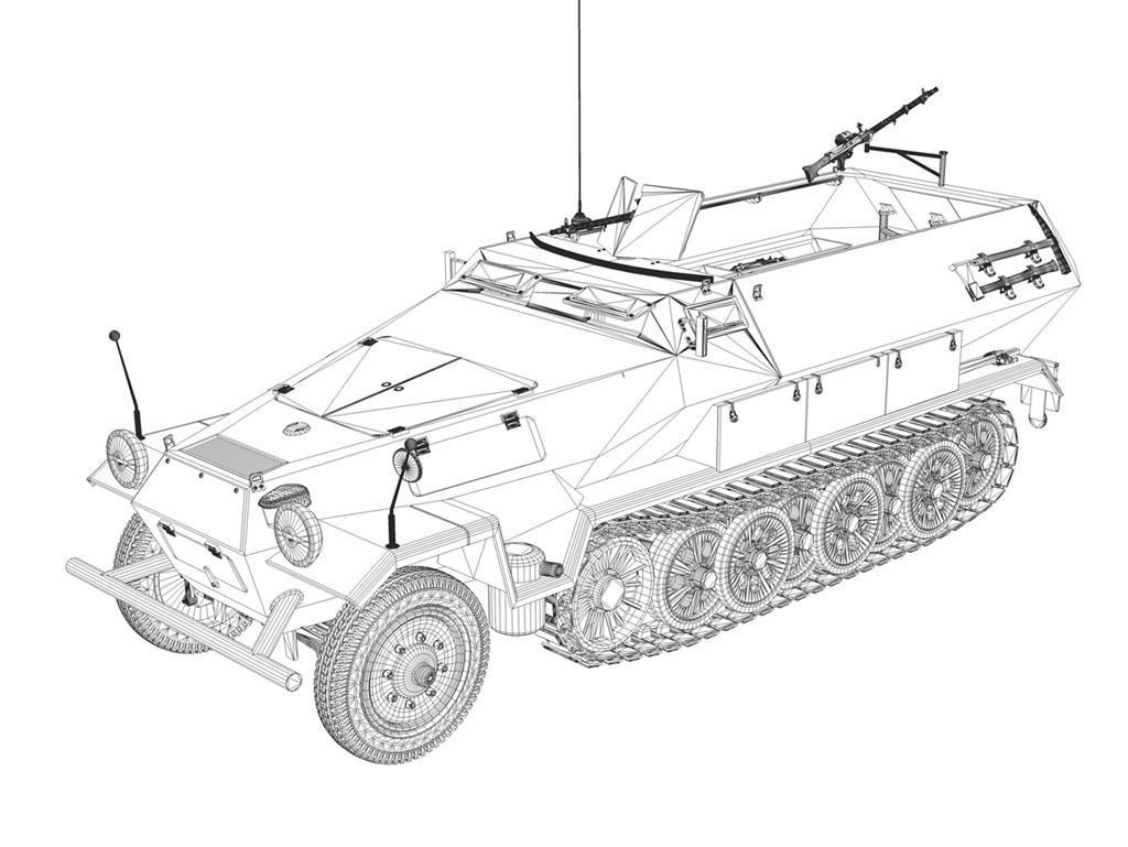 SD KFZ 251 1 Ausf B - Hanomag Halftruck DAK 3D model_14
