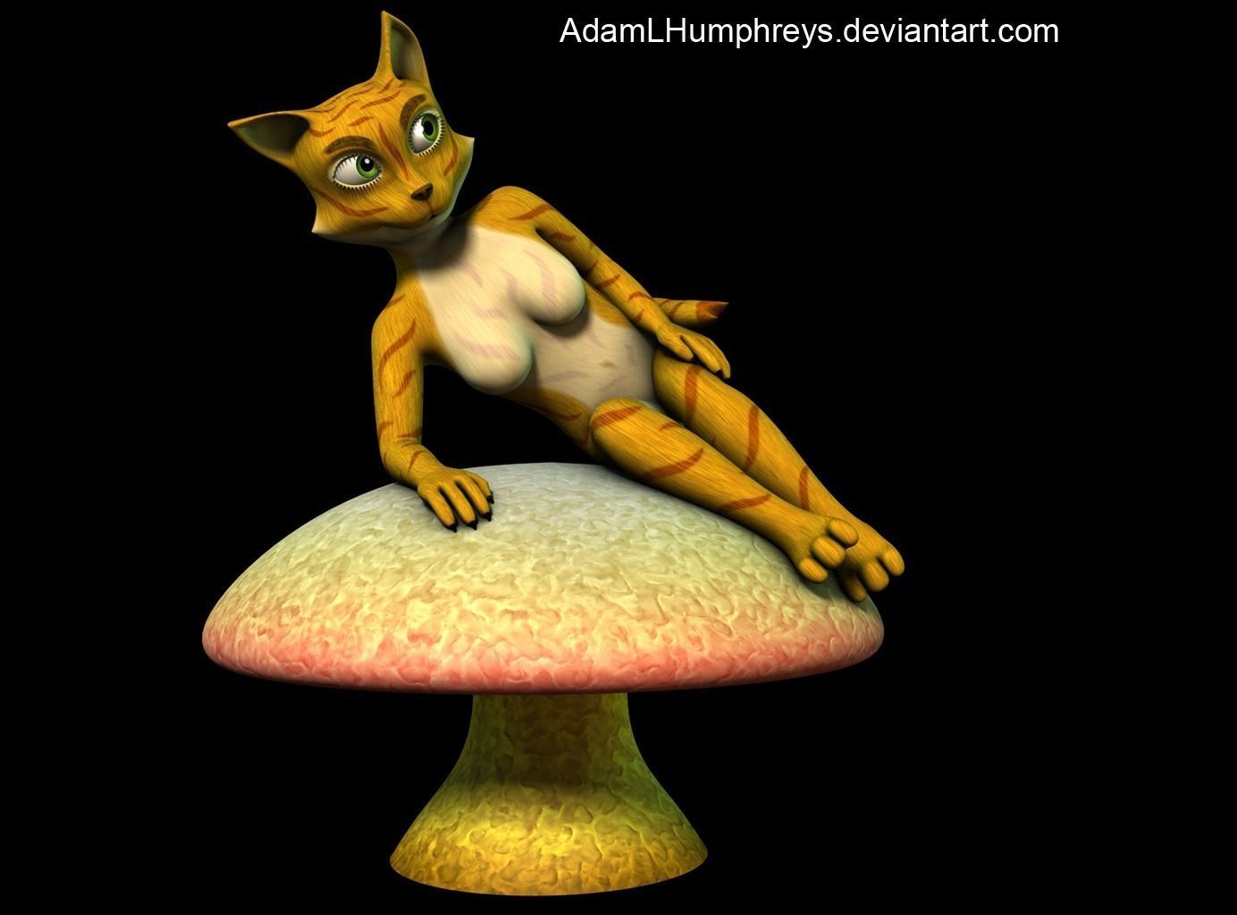 Anthro Female Cat Feline Rigged Cartoon T-pose Model 3D model_1