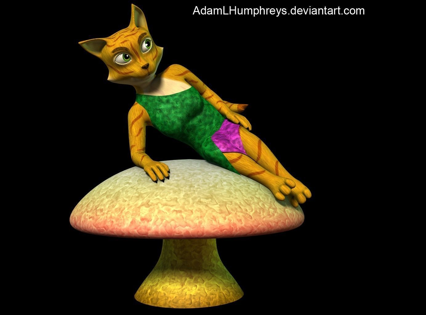 Anthro Female Cat Feline Rigged Cartoon T-pose Model 3D model_0