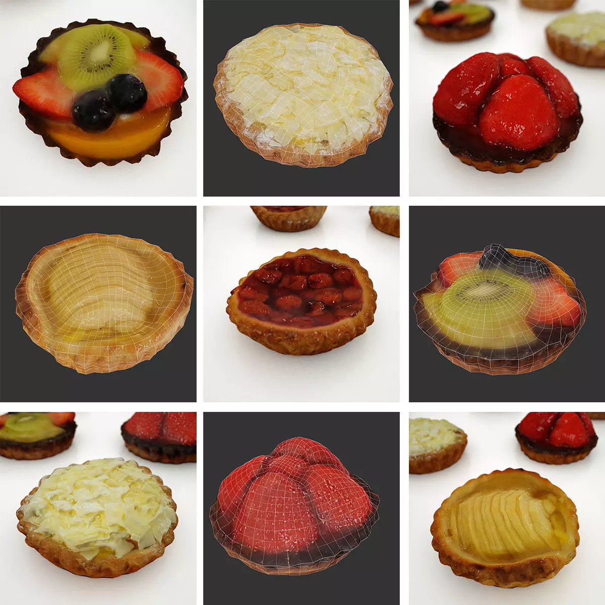 Fruit Cake Pie - 5 Pack Low-poly 3D model_0