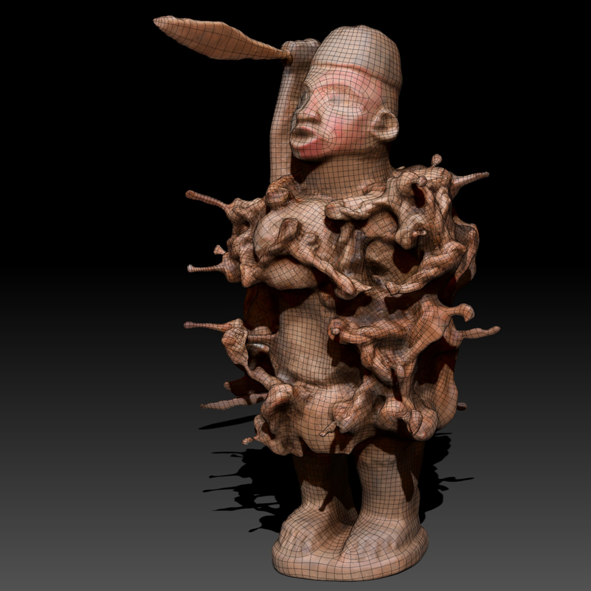 Spearman clay statue of man holding knife Low-poly 3D model_1