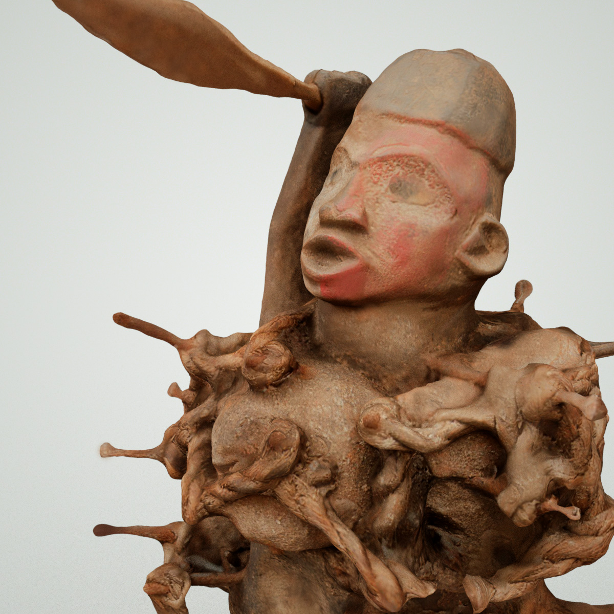 Spearman clay statue of man holding knife Low-poly 3D model_4