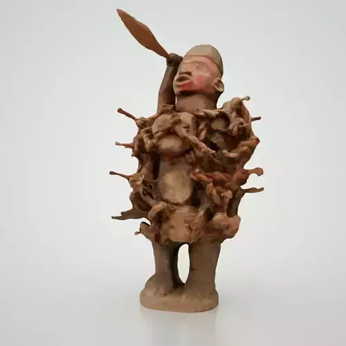Spearman clay statue of man holding knife Low-poly 3D model